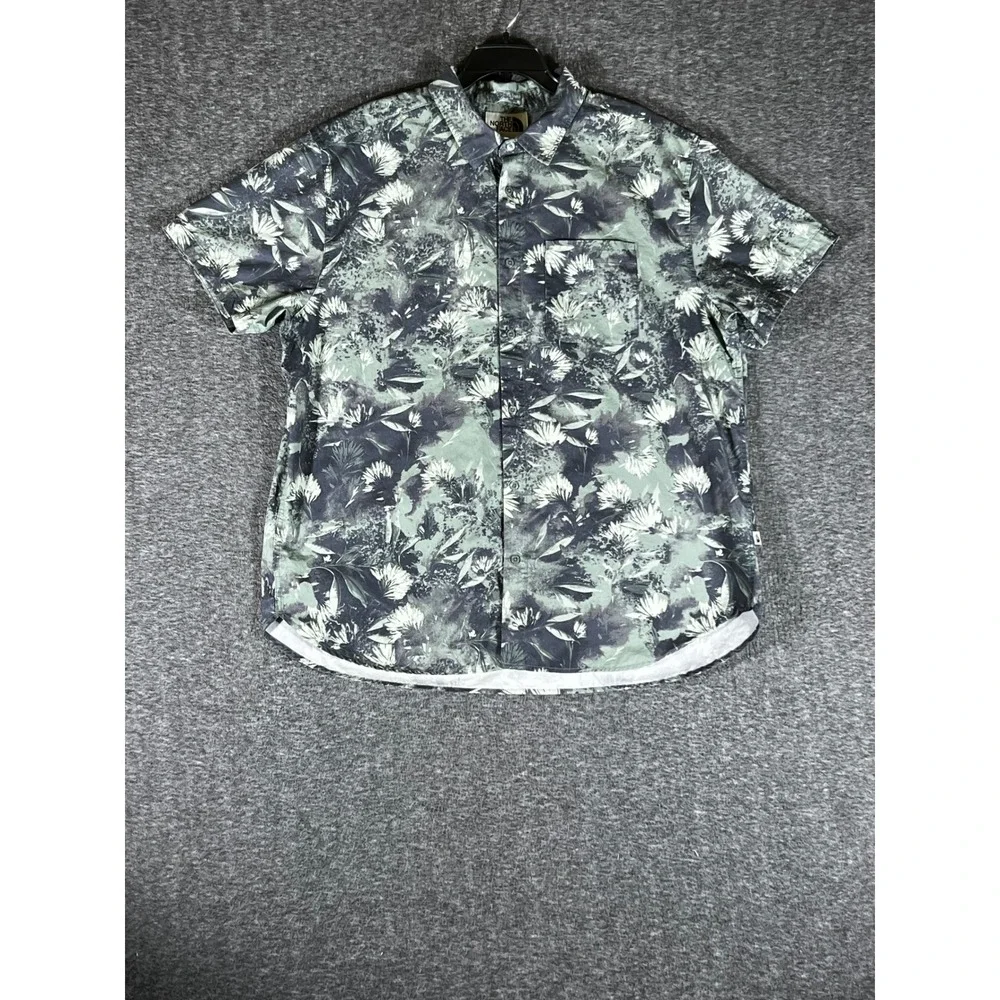The North Face Mens XXL Green Floral Circular Design Cotton Short Sleeve Shirt